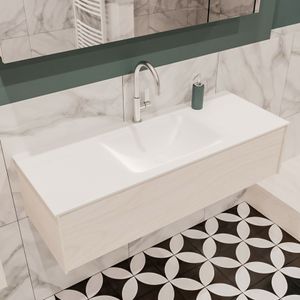 Mondiaz Lush Cloud badmeubel underlayment 120 cm 1 lade solid surface enkele spoelbak midden 1 kraangat