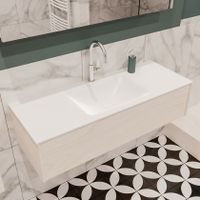 Mondiaz Lush Cloud badmeubel underlayment 120 cm 1 lade solid surface enkele spoelbak midden 1 kraangat