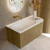 Badmeubel Mondiaz Kurve | 95 cm cm | Meubelkleur Dusk | Wastafelkleur Talc | Solid surface | Wasbak links zijde spoelbak | Zonder kraangat(en)
