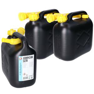 3x stuks jerrycan/benzinetank 5 liter zwart van kunststof met trechter