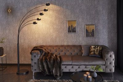 Design booglamp FIVE LIGHTS 210cm zwartgouden vloerlamp met marmeren voet - 22967