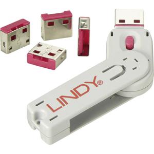 LINDY USB-Lock + Key USB-poortslot Set van 4 stuks Roze Incl. 1 sleutel