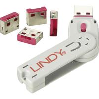 LINDY USB-Lock + Key USB-poortslot Set van 4 stuks Roze Incl. 1 sleutel - thumbnail