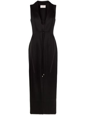V:PM ATELIER robe mi-longue Dario à col v - Noir