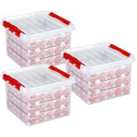 Opbergbox - 3x - voor 75 kerstballen - 26 liter - rood deksel - kerstversiering opruimen