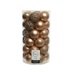 37x stuks kunststof kerstballen toffee bruin 6 cm glans/mat/glitter mix - Kerstbal