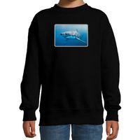 Dieren sweater / trui met haaien foto zwart voor kinderen - thumbnail