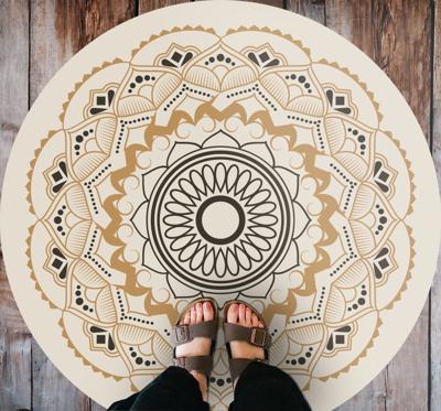 Beige mandala ontwerp vinyl tapijt rond