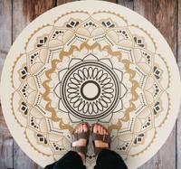 Beige mandala ontwerp vinyl tapijt rond