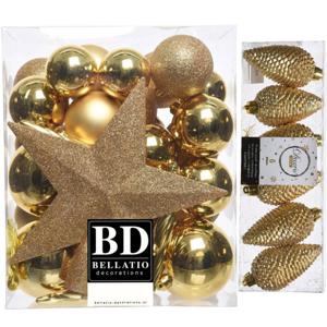 Kerstversiering kunststof kerstballen met piek goud 5-6-8 cm pakket van 39x stuks - Kerstbal