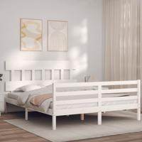 Bedframe met hoofdbord massief hout wit 160x200 cm