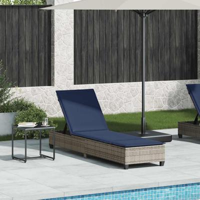 Ligstoel met kussens grijs 55x200x25,5cm polyrotan