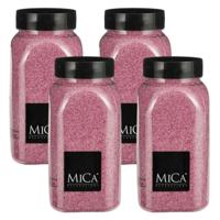 Mica Decorations decoratie zand - 4x - 650ml - roze - hobby zandkorrels - sierzand
