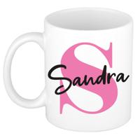 Naam mok Sandra - roze - wit - keramiek - 300 ml - verjaardag/cadeau beker