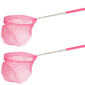 Visnet/schepnet - 2x - neon roze - metaal - 86 cm