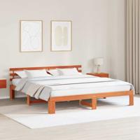 Bedframe met hoofdeinde Bruin 200 x 200 cm Massief grenenhout
