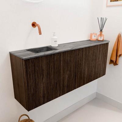Toiletmeubel Mondiaz Joya Dlux | 111.6 cm | Meubelkleur Walnut | Faye wastafel Sombra Wasbak Links | Zonder kraangat(en)