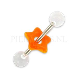 Tongpiercing acryl met donut ster transparant oranje