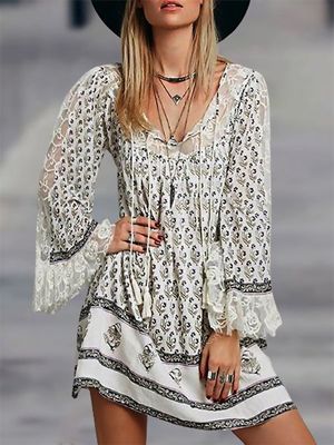 Lace Ethnic Long Sleeve Boho Dress Lace Ethnic Long Sleeve Boho Dress