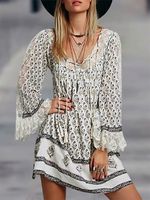 Lace Ethnic Long Sleeve Boho Dress - thumbnail