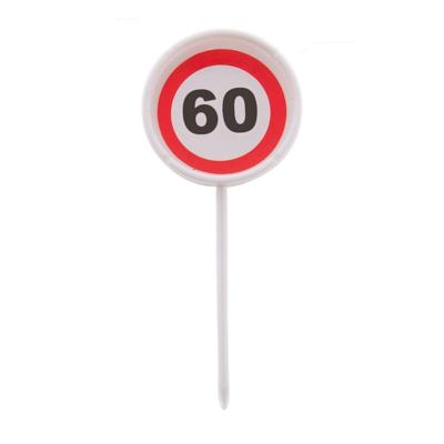 Verjaardagsfeest leeftijd cocktailprikkers - 60 jaar - 12x stuks - thema stopbord - hapjes prikker