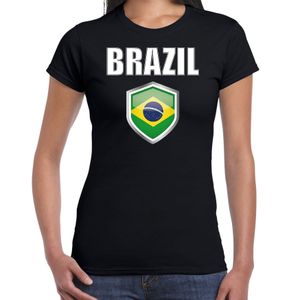 Brazilie landen supporter t-shirt met Braziliaanse vlag schild zwart dames