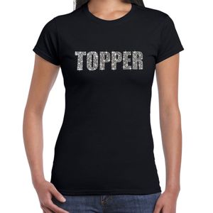 Glitter t-shirt zwart Topper rhinestones steentjes voor dames - Glitter shirt/ outfit