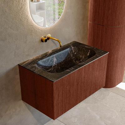 Badmeubel Mondiaz Kurve-Dlux | 80 cm cm | Meubelkleur Ruby | Wastafelkleur Lava | Solid surface | Wasbak midden spoelbak | Zonder kraangat(en)
