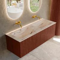 Badmeubel Mondiaz Kurve-Dlux | 130 cm | Meubelkleur Ruby | Wastafelkleur Nata | Solid surface | Wasbak beide zijden spoelbak | Zonder kraangat(en)