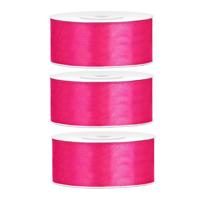 Partydeco Cadeaulint - 3x - roze - 2,5 cm x 25 meter - satijn - sierlint - inpakken - decoratie