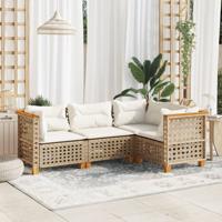 4-delige Loungeset met kussens poly rattan beige