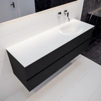 Mondiaz Vica Moon badmeubel zwart mat 150 cm 2 lades solid surface enkele spoelbak rechts zonder kraangat