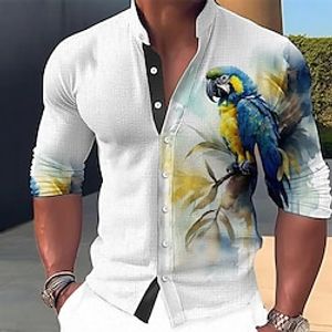 Voor heren Overhemd Flamingo Grafische prints Papegaai Opstaand Geel Blozend Roze Rood blauw Groen Buiten Straat Lange mouw Afdrukken Kleding Modieus Streetwear Ontwerper Casual Lightinthebox