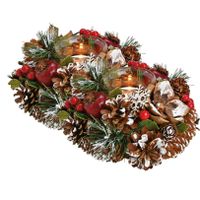 2x stuks kerst thema kaarsenhouders ornament bruin/rood van hout 18 cm - thumbnail