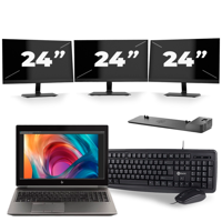 HP ZBook 15 G6 - Intel Core i9-9e Generatie - 15 inch - 16GB RAM - 256GB SSD - Windows 11 Home + 3x 24 inch Monitor