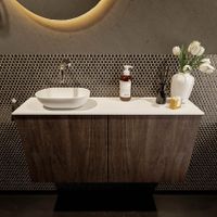 Mondiaz Fowy toiletmeubel 100cm dark brown met blad en waskom talc links zonder kraangat