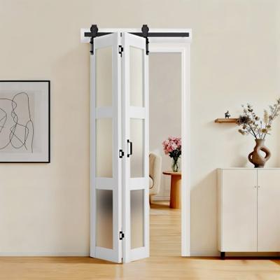 VEVOR Vouwschuifdeur in schuurstijl 914x2134 mm, vouwdeur gemaakt van MDF + gehard glas, inclusief beslag, ruimtebesparend ontwerp, voorgemonteerde panelen voor slaapkamer en woonkamer, wit