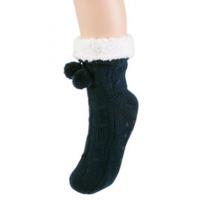 Fleece huissokken/slofsokken - dames - blauw - warme voering - comfortabel - gebereid