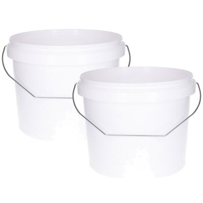 Emmer met handvat - 2x - met deksel - wit - 5,5 liter - voor klussen/schilderen