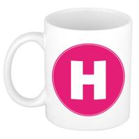 Koffie mok met de letter H - beker - roze - eerste letter van een voornaam - wit - 300 ml