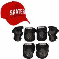 Set van valbescherming voor kinderen maat L / 9 tot 10 jaar met een stoere SKATER pet rood - thumbnail