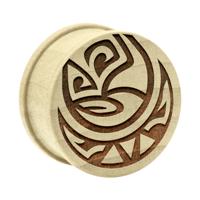 Ribbed Plug met Maori Design Hout Tunnels & Plugs - thumbnail