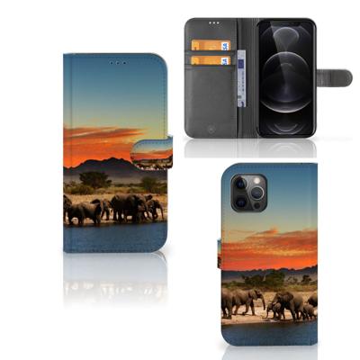 Apple iPhone 12 Pro Max | Telefoonhoesje | Met pasjeshouder | Olifanten