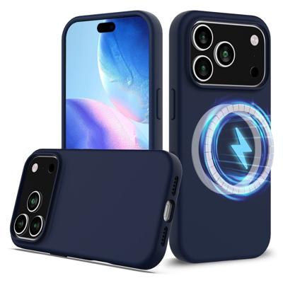 Lunso iPhone 17 Pro hoesje - Flexibel siliconen Backcover met MagSafe - Donkerblauw