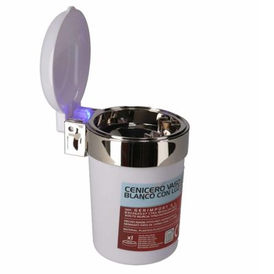 1x Auto asbak wit met LED verlichting en klepje 11 x 9 cm