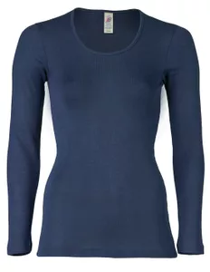 Dames Shirt Lange Mouw Zijde Wol Engel Natur, Kleur Navy blauw, Maat 46/48 - Extra Large