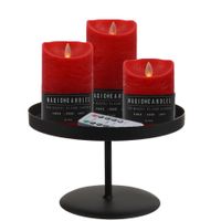 LED kaarsen/stompkaarsen - 3x st - rood - met zwart rond kaarsenbord 22 cm