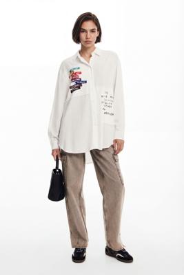 Overhemd met letterprint - WHITE - XL