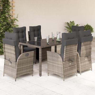 7-delige Tuinset met kussens poly rattan grijs