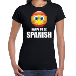 Spanje emoticon Happy to be Spanish landen t-shirt zwart dames